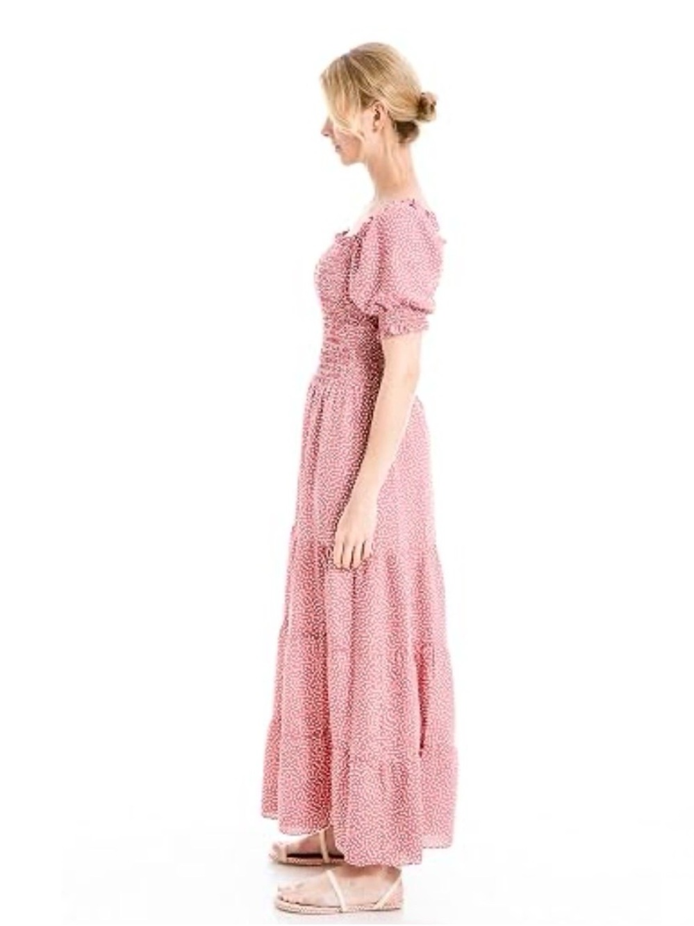 Max Studio Boho Pink Polka Dot Summer Maxi Dress